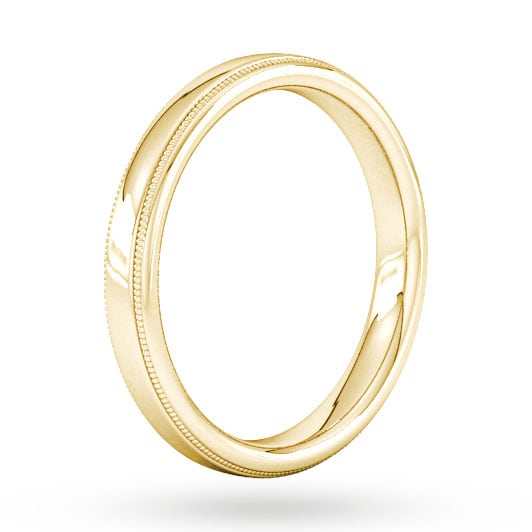 Goldsmiths 2.5mm D Shape Standard Milgrain Edge Wedding Ring In 9 Carat Yellow Gold