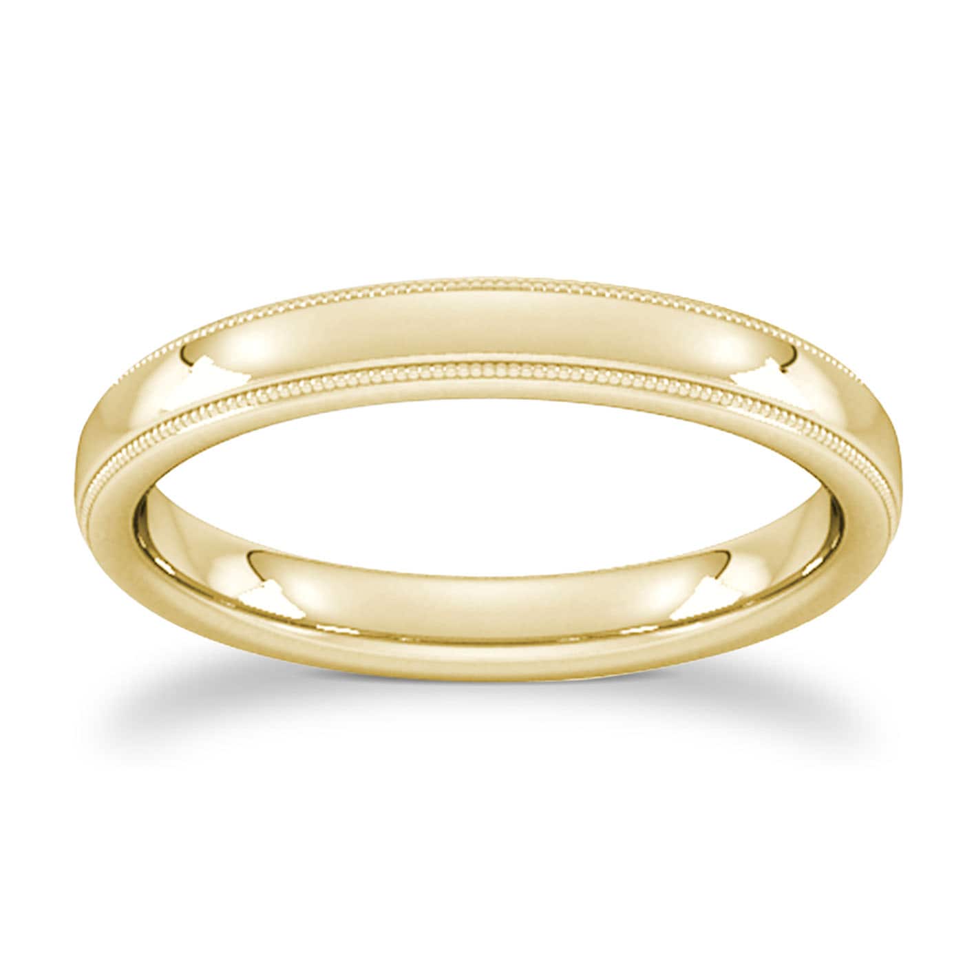 Goldsmiths 3mm D Shape Standard Milgrain Edge Wedding Ring In 9