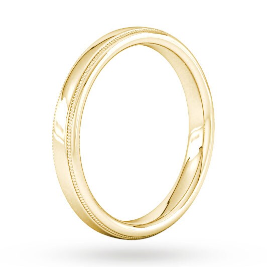 3mm D Shape Standard Milgrain Edge Wedding Ring In 9 Carat Yellow Gold -  Ring Size N