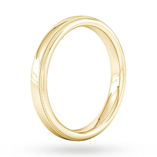 Goldsmiths 3mm D Shape Standard Milgrain Edge Wedding Ring In 9 Carat Yellow Gold