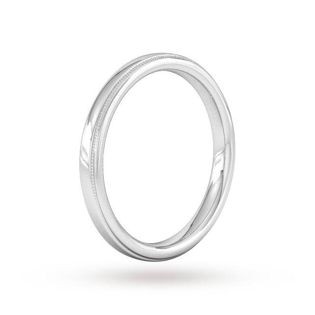 Goldsmiths 2.5mm D Shape Standard Milgrain Edge Wedding Ring In 18 Carat White Gold