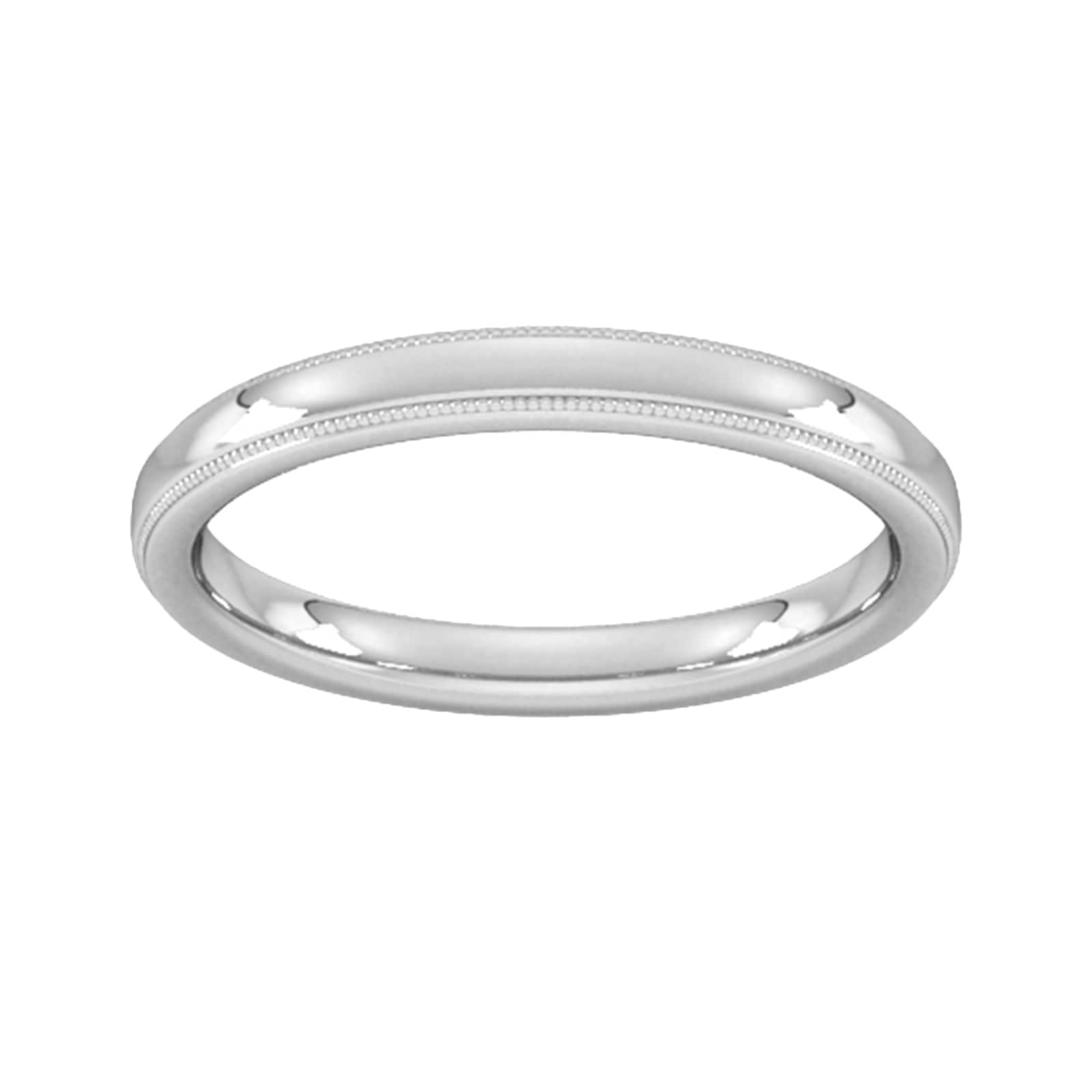 2.5mm D Shape Heavy Milgrain Edge Wedding Ring In 18 Carat White Gold - Ring Size N