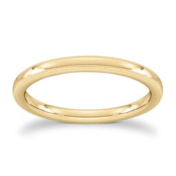 08304416 - 2mm D Shape Standard Milgrain Edge Wedding Ring In 18 Carat Yellow Gold