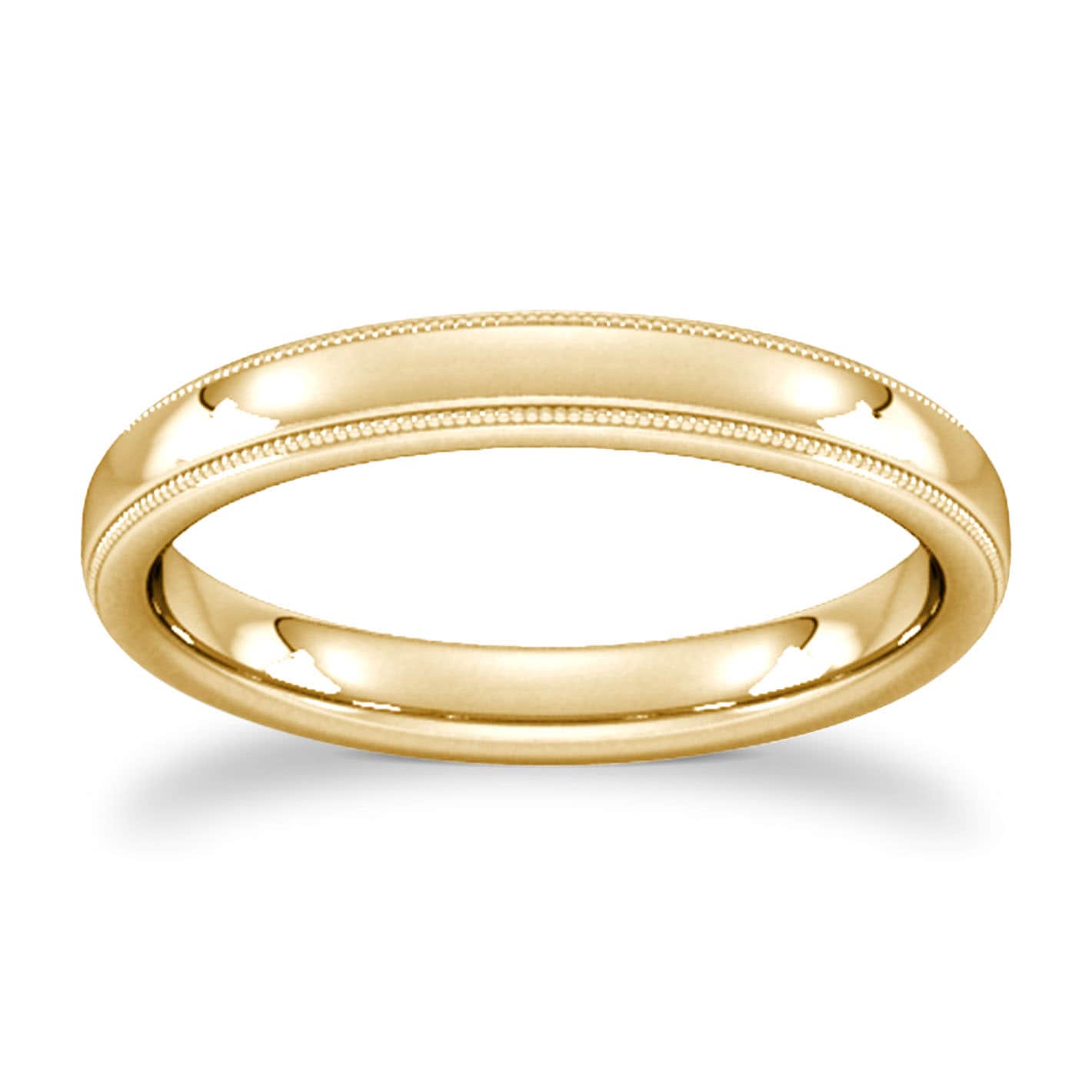 3mm D Shape Standard Milgrain Edge Wedding Ring In 18 Carat Yellow Gold - Ring Size H