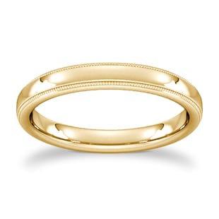 Goldsmiths 3mm D Shape Standard Milgrain Edge Wedding Ring In 18 Carat Yellow Gold