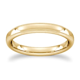 08304418 - 3mm D Shape Standard Milgrain Edge Wedding Ring In 18 Carat Yellow Gold