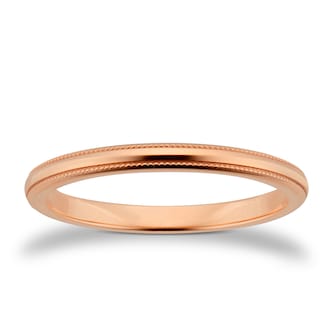 Goldsmiths 2mm D Shape Heavy Milgrain Edge Wedding Ring In 18 Carat Rose Gold
