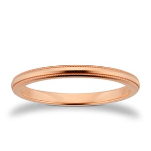 Goldsmiths 2mm D Shape Heavy Milgrain Edge Wedding Ring In 18 Carat Rose Gold