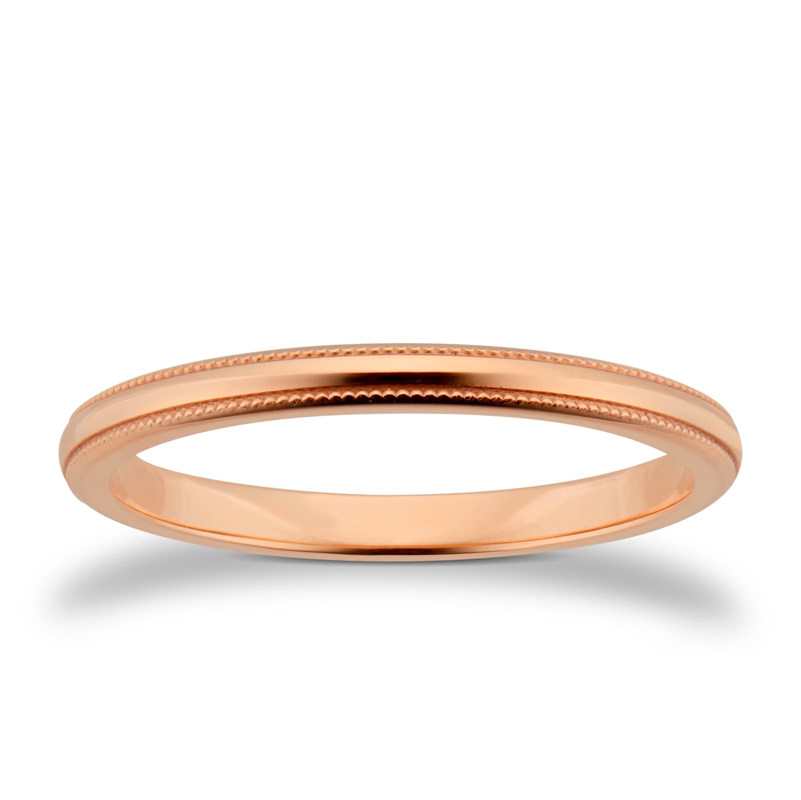 Goldsmiths 2mm D Shape Heavy Milgrain Edge Wedding Ring In 18 Carat Rose Gold