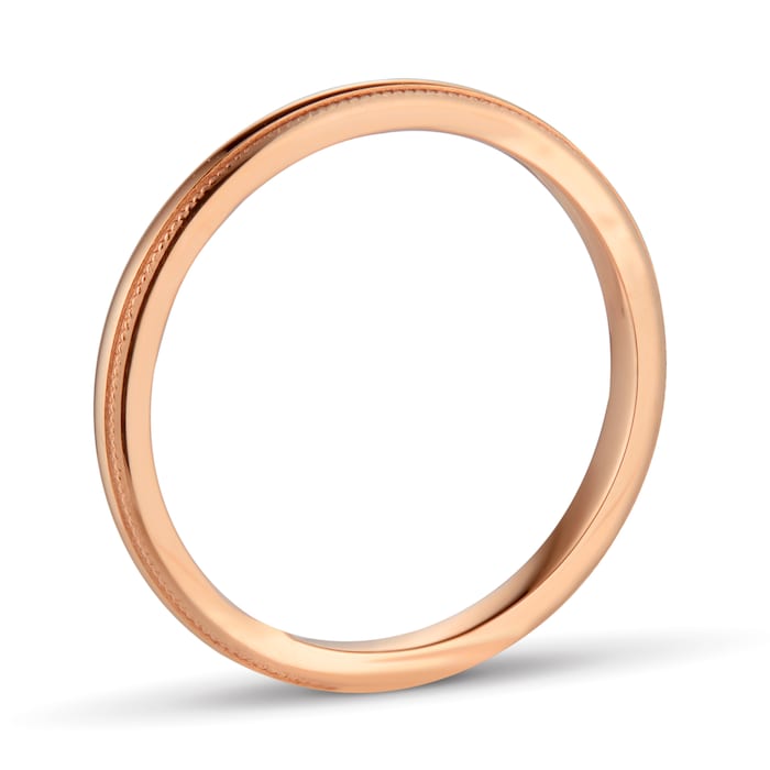 Goldsmiths 2mm D Shape Heavy Milgrain Edge Wedding Ring In 18 Carat Rose Gold