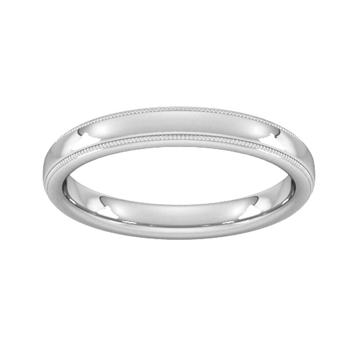 Goldsmiths 3mm D Shape Standard Milgrain Edge Wedding Ring In Platinum - Ring Size K