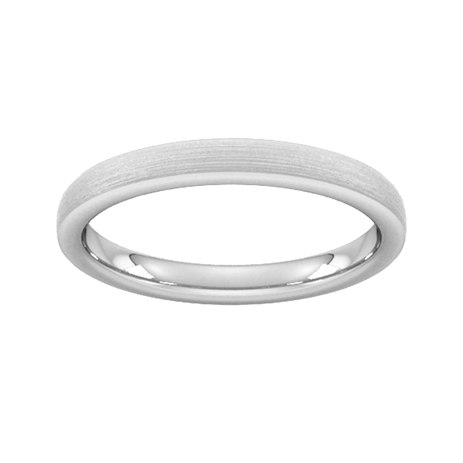 Goldsmiths 2.5mm Slight Court Standard Polished Chamfered Edges With Matt Centre Wedding Ring In 9 Carat White Gold