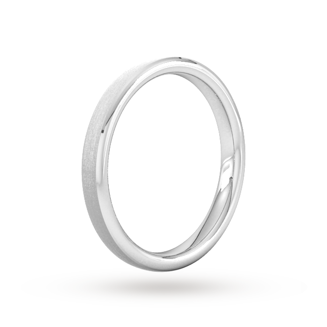 Goldsmiths 2.5mm Slight Court Standard Polished Chamfered Edges With Matt Centre Wedding Ring In 9 Carat White Gold