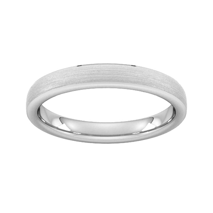 Goldsmiths 3mm Slight Court Extra Heavy Polished Chamfered Edges With Matt Centre Wedding Ring In 9 Carat White Gold