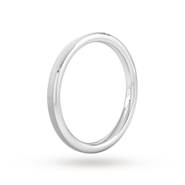 Goldsmiths 2mm Slight Court Standard Polished Chamfered Edges With Matt Centre Wedding Ring In 18 Carat White Gold - Ring Size K