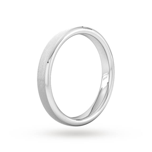 Goldsmiths 3mm Slight Court Heavy Polished Chamfered Edges With Matt Centre Wedding Ring In 18 Carat White Gold - Ring Size J