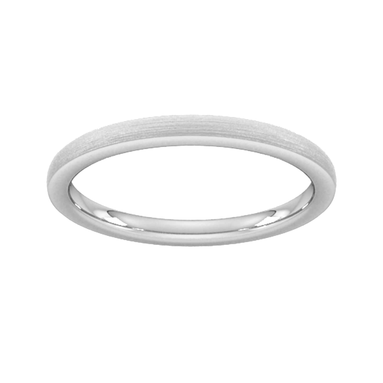 2mm Flat Court Heavy Polished Chamfered Edges With Matt Centre Wedding Ring In 9 Carat White Gold - Ring Size I