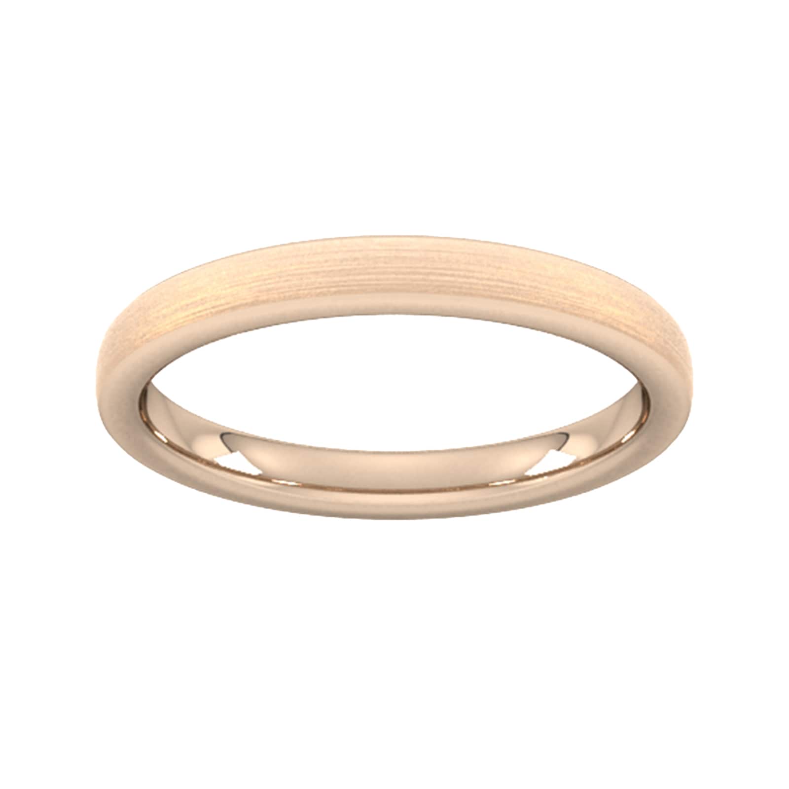 Goldsmiths 2.5mm Flat Court Heavy Polished Chamfered Edges With Matt Centre Wedding Ring In 18 Carat Rose Gold Goldsmiths 2.5mm Flat Court Heavy Polished Chamfered Edges With Matt Centre Wedding Ring In 18 Carat Rose Gold