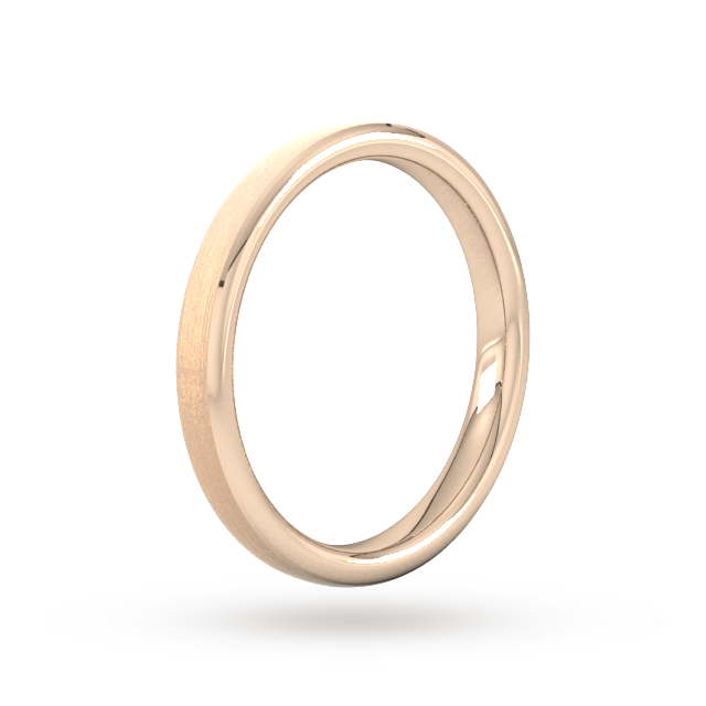 Goldsmiths 2.5mm Flat Court Heavy Polished Chamfered Edges With Matt Centre Wedding Ring In 18 Carat Rose Gold Goldsmiths 2.5mm Flat Court Heavy Polished Chamfered Edges With Matt Centre Wedding Ring In 18 Carat Rose Gold