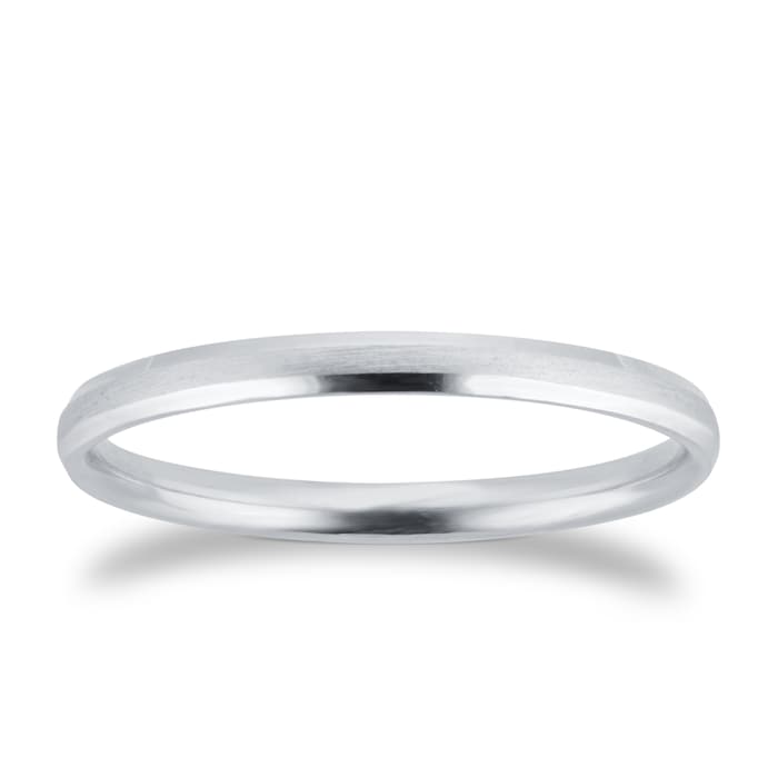 Goldsmiths 2mm Traditional Court Standard Polished Chamfered Edges With Matt Centre Wedding Ring In Platinum - Ring Size J