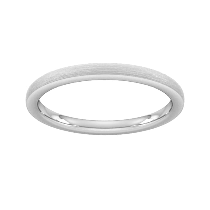Goldsmiths 2mm D Shape Heavy Polished Chamfered Edges With Matt Centre Wedding Ring In 9 Carat White Gold - Ring Size L