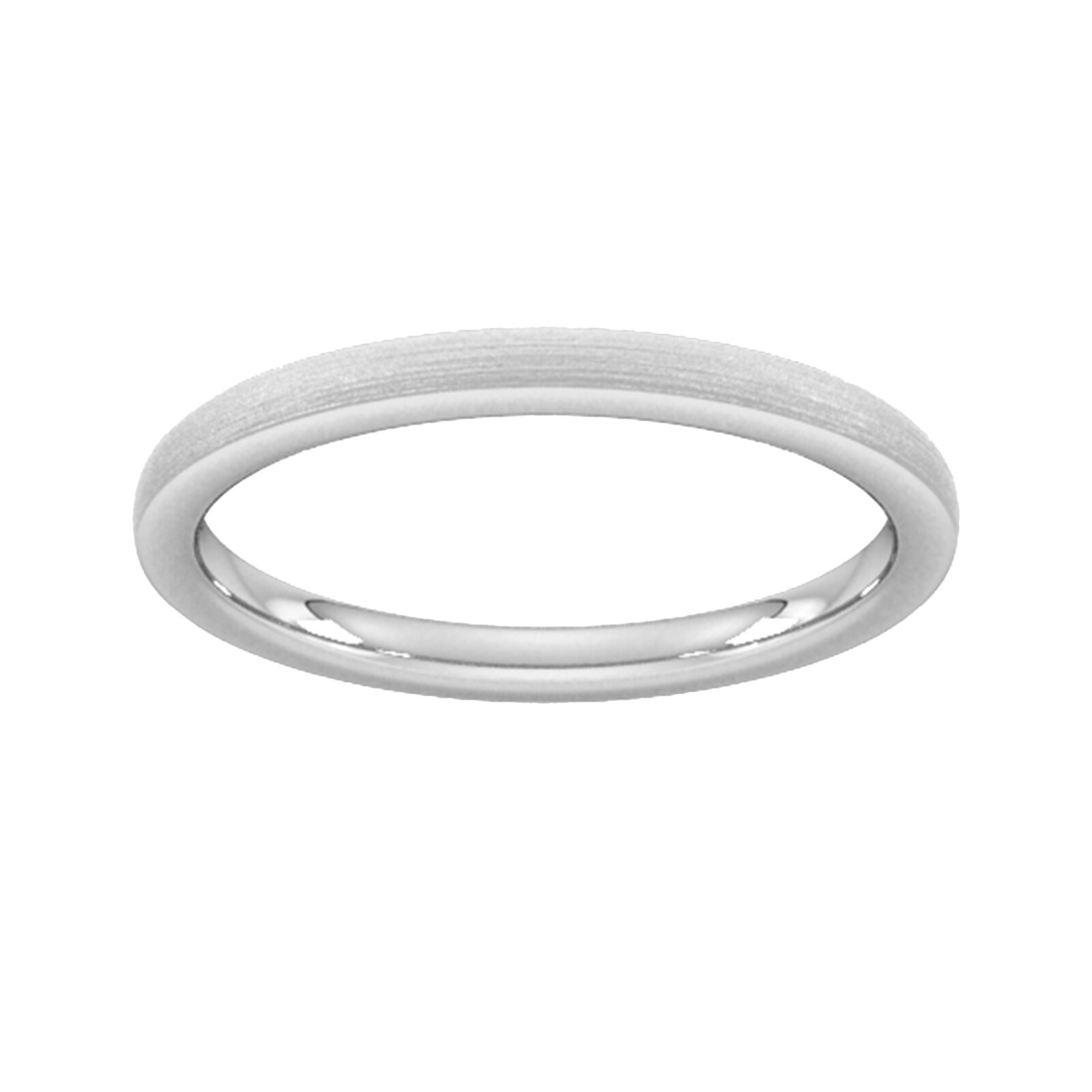 Goldsmiths 2mm D Shape Heavy Polished Chamfered Edges With Matt Centre Wedding Ring In 18 Carat White Gold - Ring Size M Goldsmiths 2mm D Shape Heavy Polished Chamfered Edges With Matt Centre Wedding Ring In 18 Carat White Gold - Ring Size M