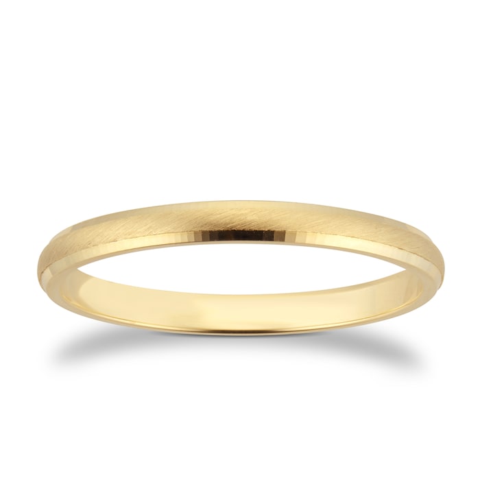 Goldsmiths 2.5mm D Shape Standard Polished Chamfered Edges With Matt Centre Wedding Ring In 18 Carat Yellow Gold