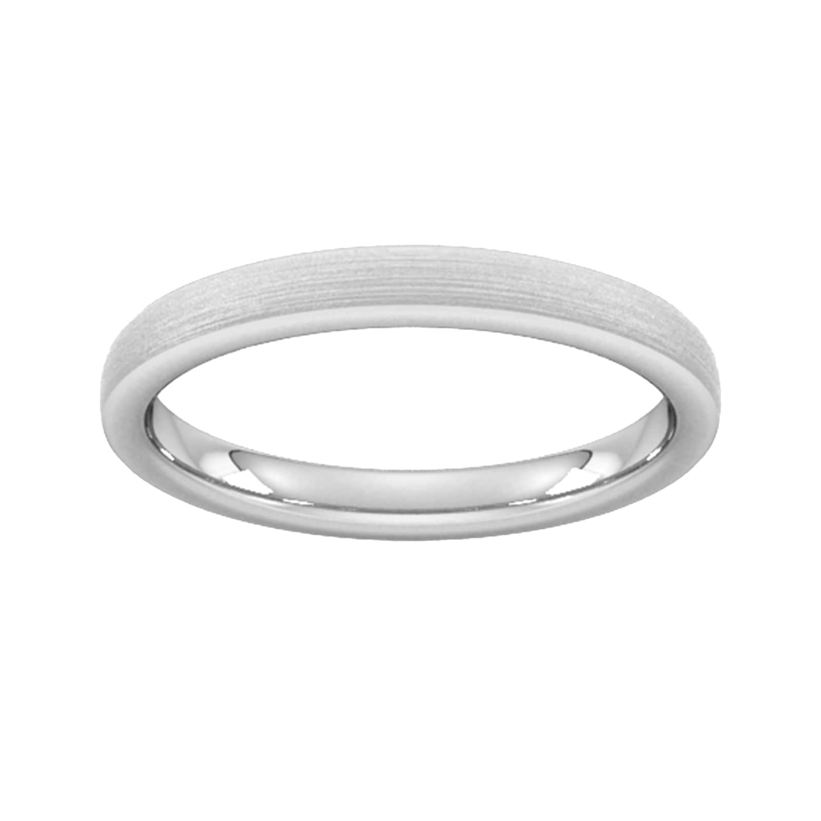 2.5mm D Shape Heavy Polished Chamfered Edges With Matt Centre Wedding Ring In Platinum - Ring Size V