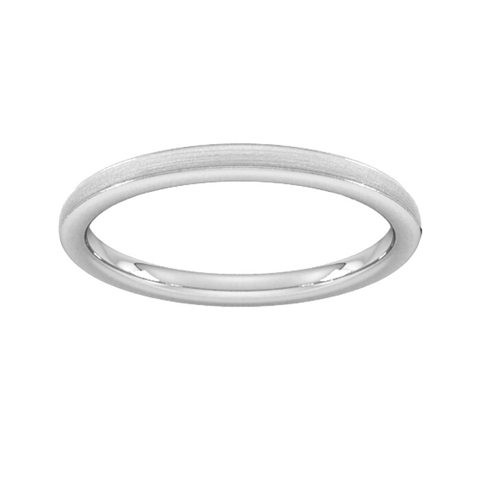 Goldsmiths 2mm Slight Court Extra Heavy Matt Centre With Grooves Wedding Ring In 9 Carat White Gold - Ring Size K