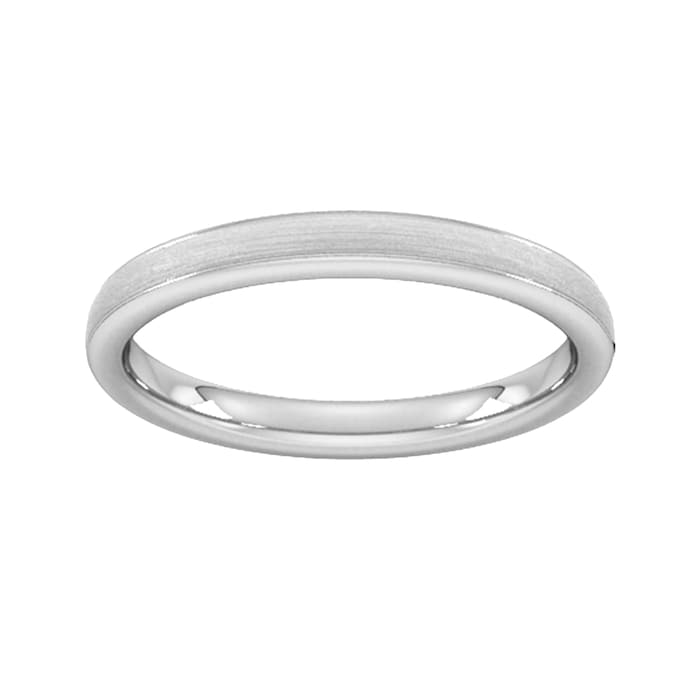 Goldsmiths 2.5mm Slight Court Extra Heavy Matt Centre With Grooves Wedding Ring In 9 Carat White Gold - Ring Size P
