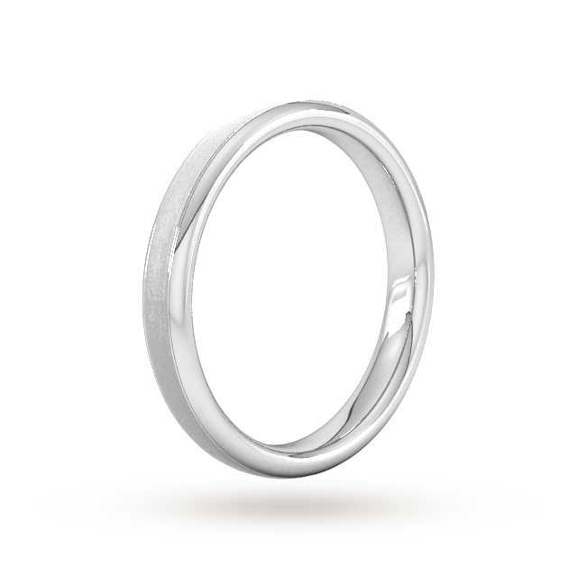 Goldsmiths 3mm Slight Court Extra Heavy Matt Centre With Grooves Wedding Ring In 9 Carat White Gold - Ring Size M