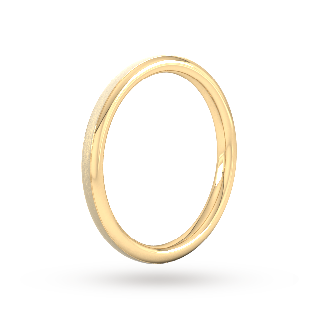 Goldsmiths 2mm Slight Court Heavy Matt Centre With Grooves Wedding Ring In 9 Carat Yellow Gold