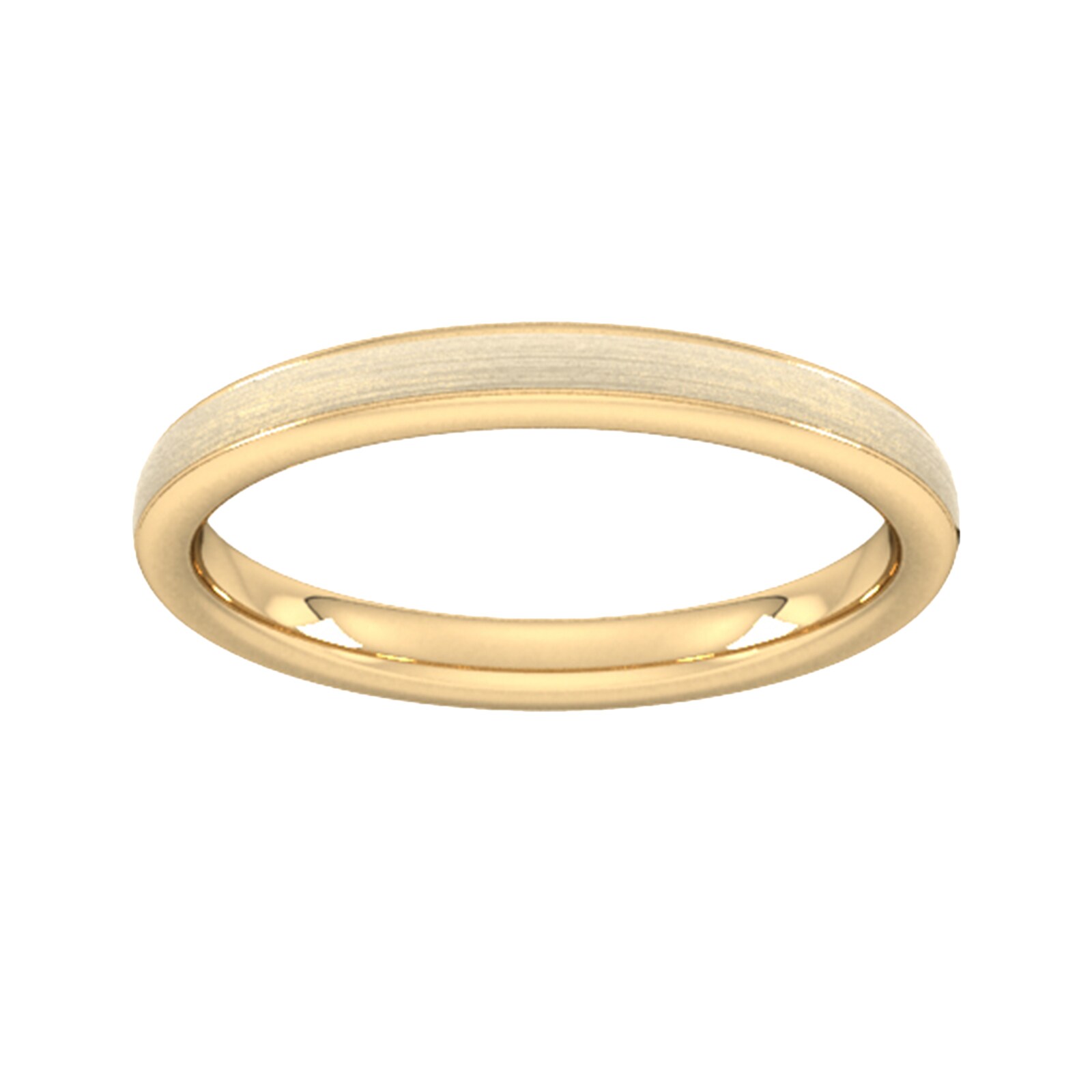 2.5mm Slight Court Heavy Matt Centre With Grooves Wedding Ring In 9 Carat Yellow Gold - Ring Size J