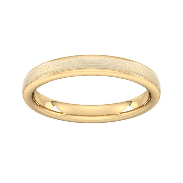 Goldsmiths 3mm Slight Court Extra Heavy Matt Centre With Grooves Wedding Ring In 9 Carat Yellow Gold - Ring Size G