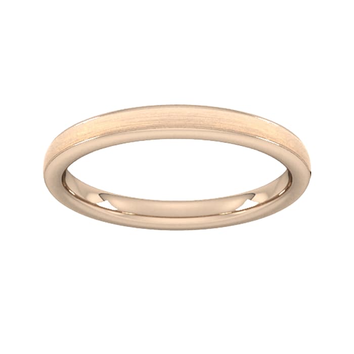 Goldsmiths 2.5mm Slight Court Standard Matt Centre With Grooves Wedding Ring In 9 Carat Rose Gold - Ring Size O