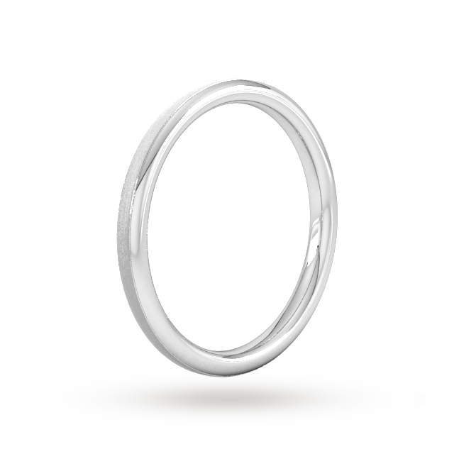 Goldsmiths 2mm Slight Court Standard Matt Centre With Grooves Wedding Ring In 18 Carat White Gold - Ring Size M