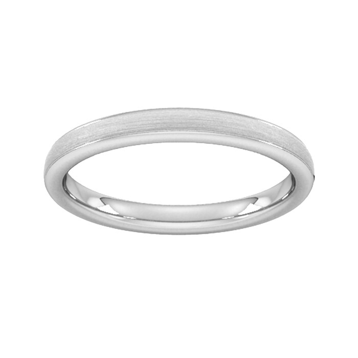 Goldsmiths 2.5mm Slight Court Heavy Matt Centre With Grooves Wedding Ring In 18 Carat White Gold