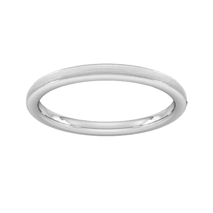 Goldsmiths 2mm Slight Court Extra Heavy Matt Centre With Grooves Wedding Ring In 18 Carat White Gold - Ring Size K