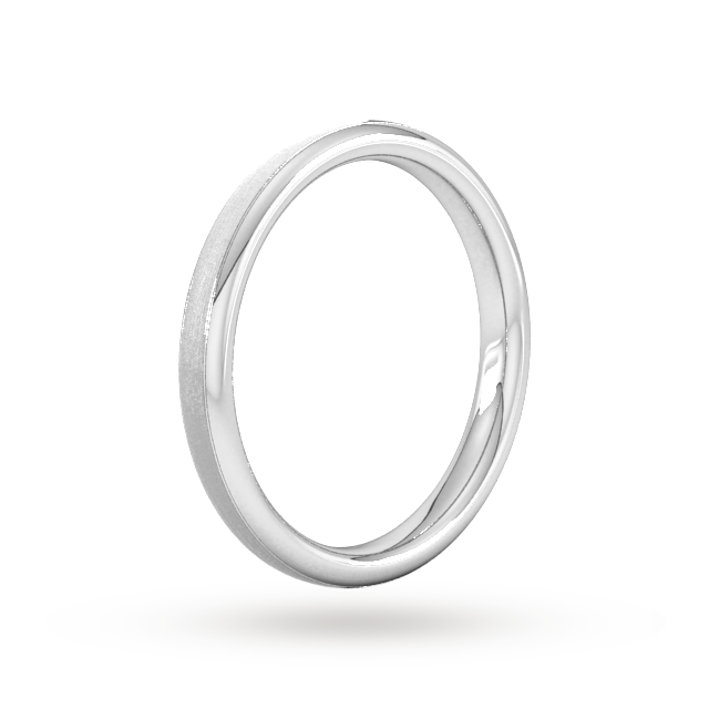 Goldsmiths 2.5mm Slight Court Extra Heavy Matt Centre With Grooves Wedding Ring In 18 Carat White Gold - Ring Size K