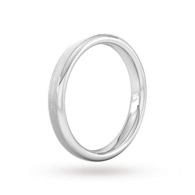 Goldsmiths 3mm Slight Court Extra Heavy Matt Centre With Grooves Wedding Ring In 18 Carat White Gold - Ring Size O