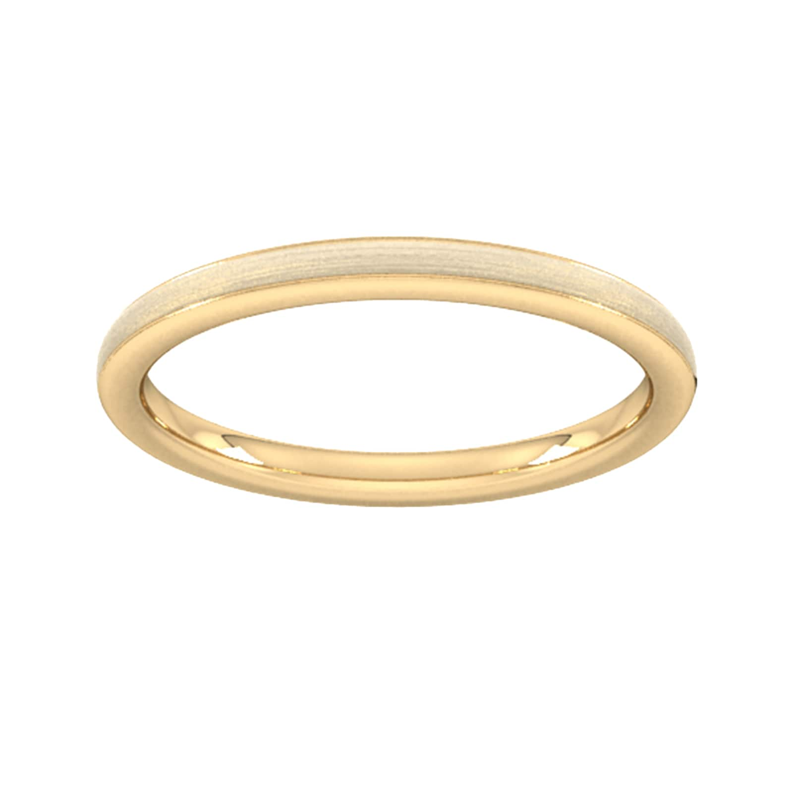 2mm Slight Court Heavy Matt Centre With Grooves Wedding Ring In 18 Carat Yellow Gold - Ring Size Q