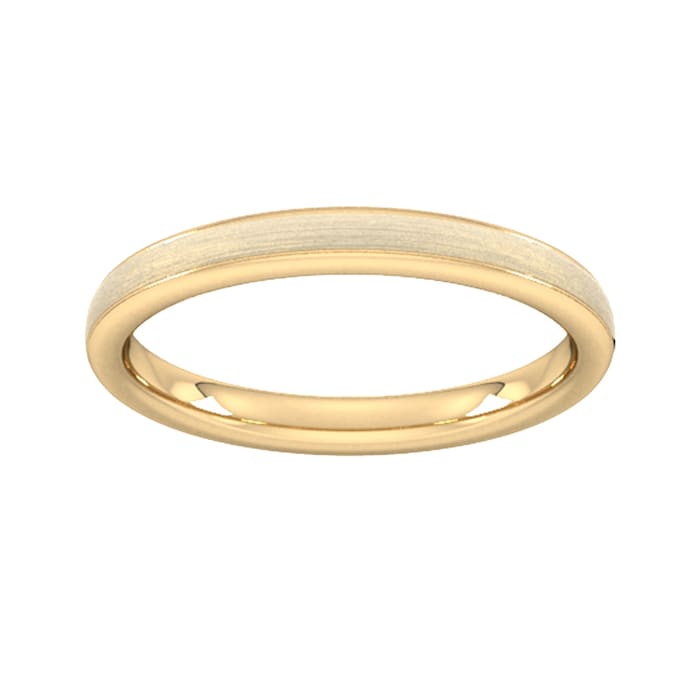 Goldsmiths 2.5mm Slight Court Heavy Matt Centre With Grooves Wedding Ring In 18 Carat Yellow Gold - Ring Size K