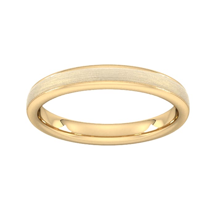 Goldsmiths 3mm Slight Court Extra Heavy Matt Centre With Grooves Wedding Ring In 18 Carat Yellow Gold