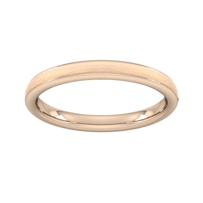 Goldsmiths 2.5mm Slight Court Standard Matt Centre With Grooves Wedding Ring In 18 Carat Rose Gold - Ring Size K