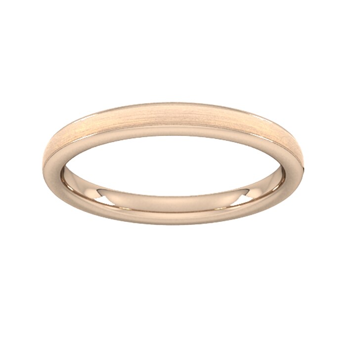 Goldsmiths 2.5mm Slight Court Heavy Matt Centre With Grooves Wedding Ring In 18 Carat Rose Gold - Ring Size R