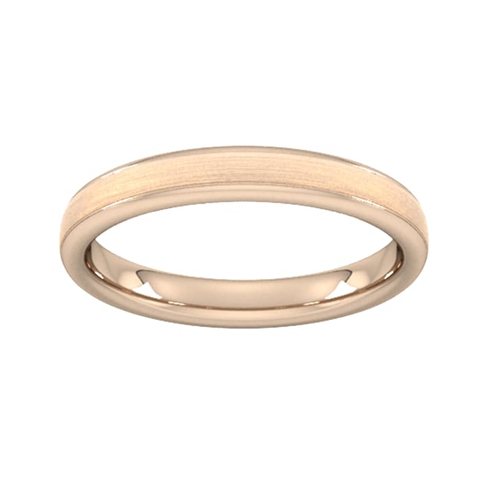 Goldsmiths 3mm Slight Court Heavy Matt Centre With Grooves Wedding Ring In 18 Carat Rose Gold - Ring Size K