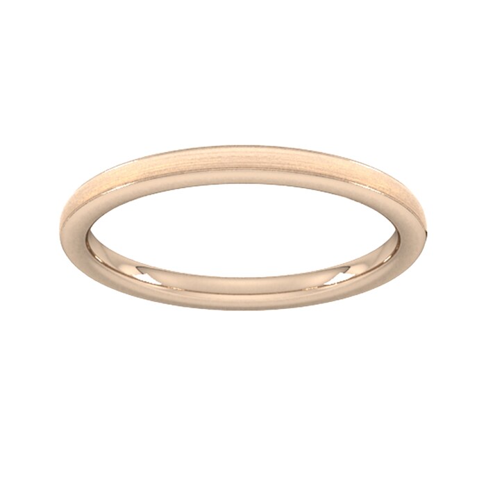 Goldsmiths 2mm Slight Court Extra Heavy Matt Centre With Grooves Wedding Ring In 18 Carat Rose Gold - Ring Size K