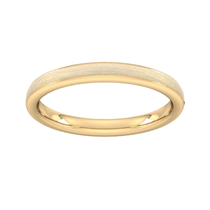 Goldsmiths 2.5mm Flat Court Heavy Matt Centre With Grooves Wedding Ring In 9 Carat Yellow Gold - Ring Size P
