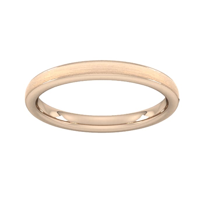 Goldsmiths 2.5mm Flat Court Heavy Matt Centre With Grooves Wedding Ring In 9 Carat Rose Gold