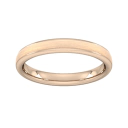 08304712 - 3mm Flat Court Heavy Matt Centre With Grooves Wedding Ring In 9 Carat Rose Gold